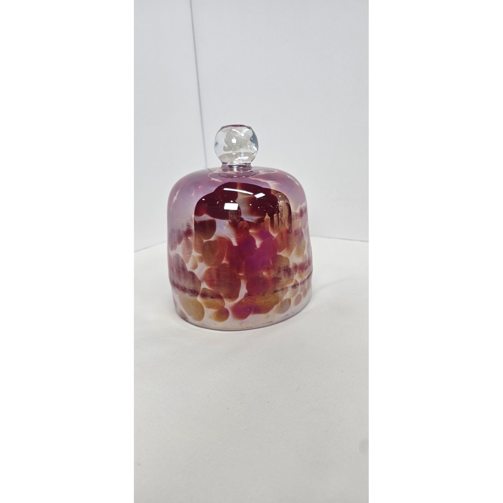 Hand Blown Art Glass Cloche Lid Cranberry White Spatter Dome Cover Only